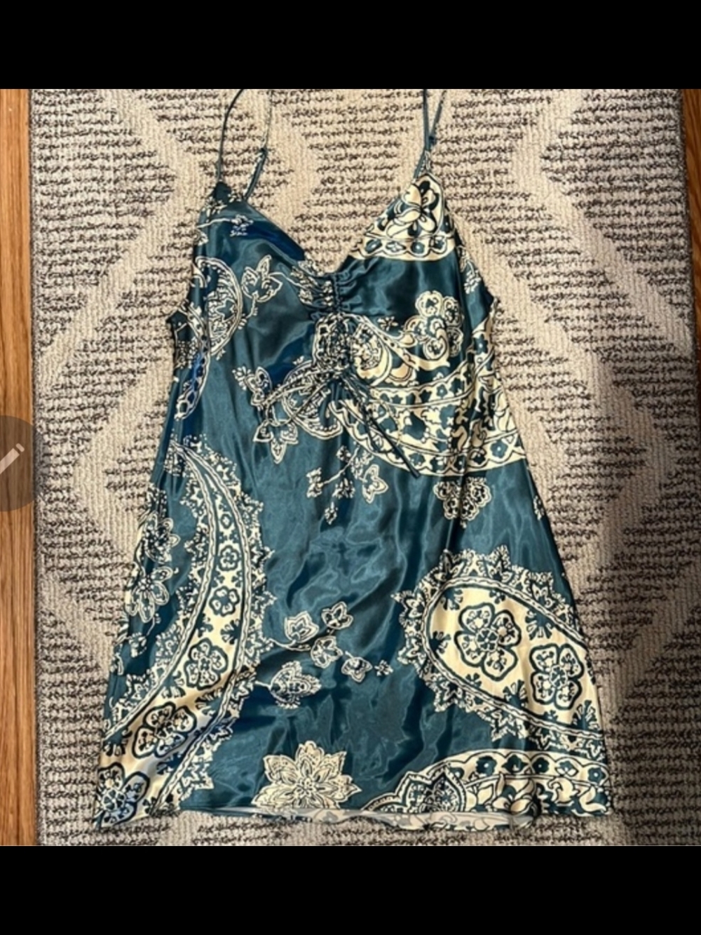 Zara Teal and Cream Paisley Mini Slip Dress